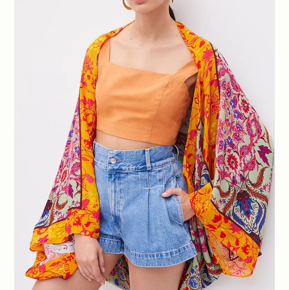 Anthropologie Multi Floral cocoon kimono
